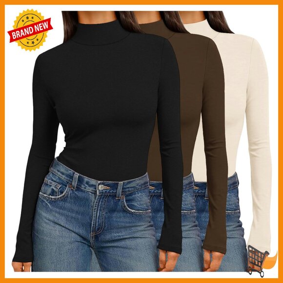 Mock Turtleneck Thermal Tops 3 Pack Slim Fit Long Sleeve Base Layer
